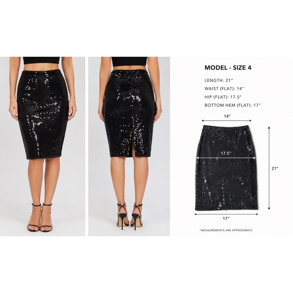 Hugo Buscati Black Sequin Pencil Skirt Size 4 Back Zipper Vintage - 1990s Glam